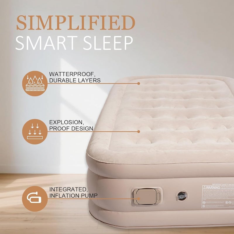 Eworld مرتبة هوائية مع مضخة مدمجة – سرير مزدوج قابل للنفخ (198 × 180 × 40 سم) | مقاومة للماء، سميكة، محمولة للاستخدام في المنزل، المكتب، التخييم والسفر - Image 2